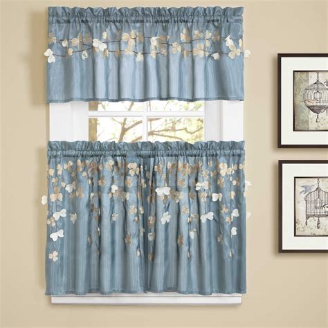 White Kitchen Curtains With Blue Trim Noconexpress