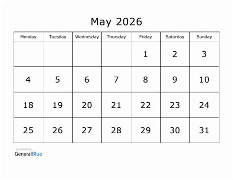 Printable May 2026 Calendar