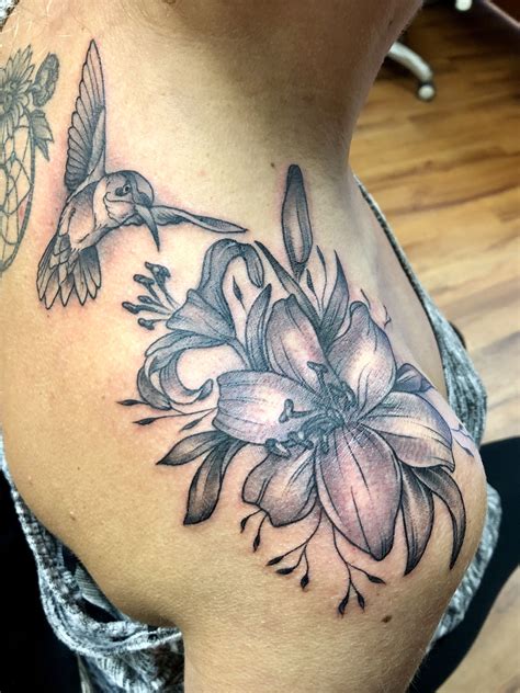 Hummingbirds With Flowers Tattoos