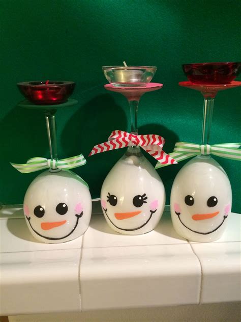 Snowman Wine Glass Candle Holders Finished Product Идеи