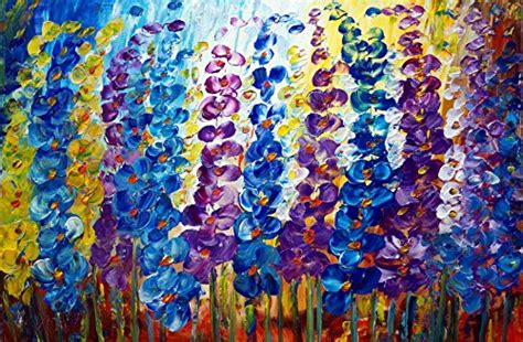 Blue Flowers Oil Painting Modern Art Decor Floral Yellow