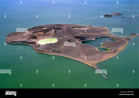 An Aerial View Of Central Island Lake Turkana Showing Its Two Large