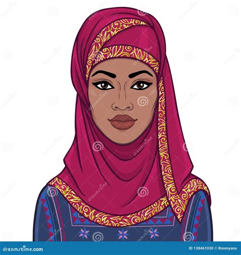 Animation Portrait Of The Beautiful Black Woman In A Red Scarf Stock Vector Illustration Of