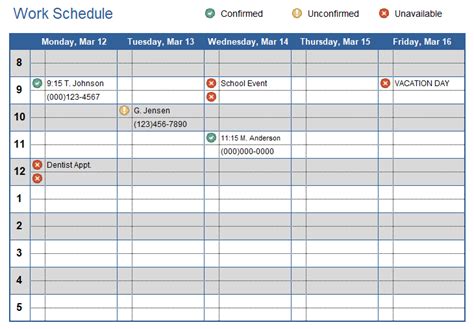 Working Schedule Excel Template Templates Resume Temp