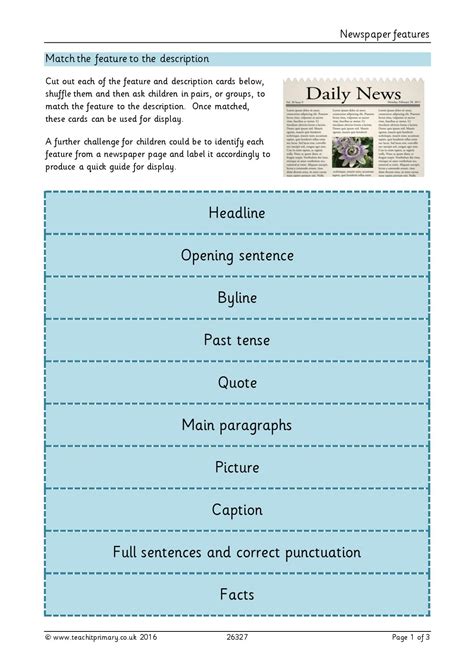 Features Of A Newspaper Activity Ks2 English Teachit