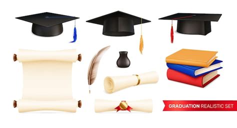 Free Vector Graduation Realistic Set With Isolated Icons Of Academic