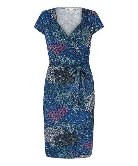 Yumi Blue Peacock Tie Waist Dress Tie Waist Dress Printed Wrap