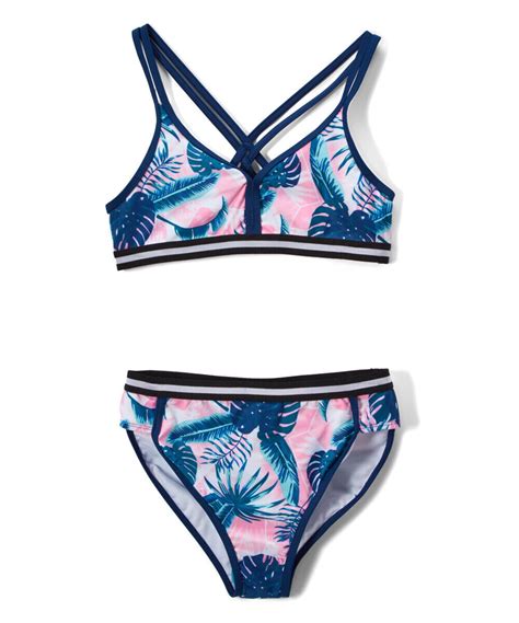 Jantzen Girls Two Piece Bikini Swimsuit Blue And Pink Size 7 Ebay