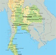 Kort over Thailand: se bl.a. placeringen af Bangkok og Koh Chang