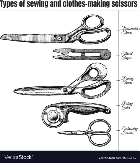 Types Of Sewing And Clothes Making Scissors Vector Image