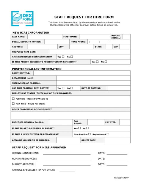 Staff Request For Hire Form In Word And Pdf Formats