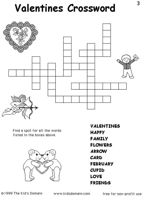 5 Easy Valentines Crosswords For Kids Valentines Crossword