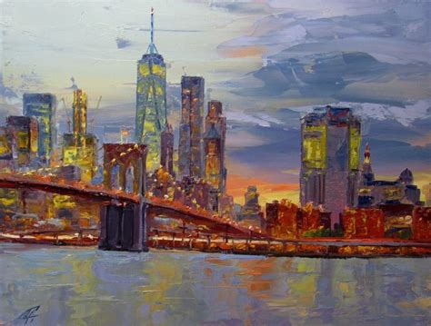 Original Oil Painting City Lights Canvas On Etsy New York Painting