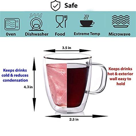 boqo glass cups double walled insulated drinking glasses with handle set of 2 mugs 400ml water