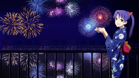 New Year Anime Kimono Fireworks The Idolmster