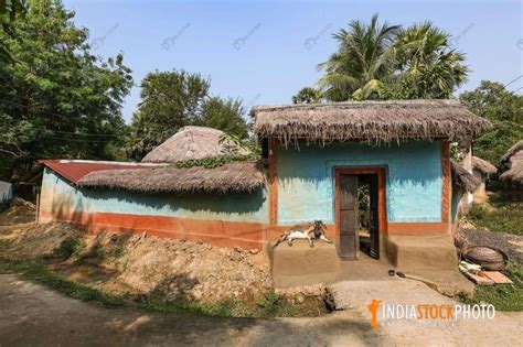 Indian Village Mud Hut With Thatched Roof India Stock Photo