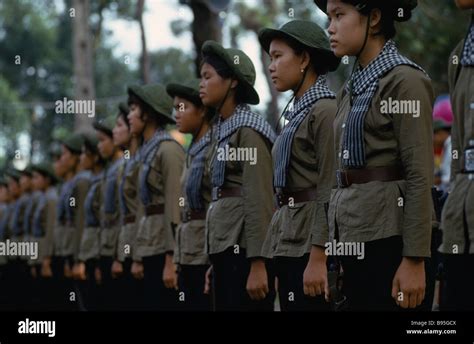 Vietnam War Line Of North Vietnamese Viet Cong Female Soldiers On Stock