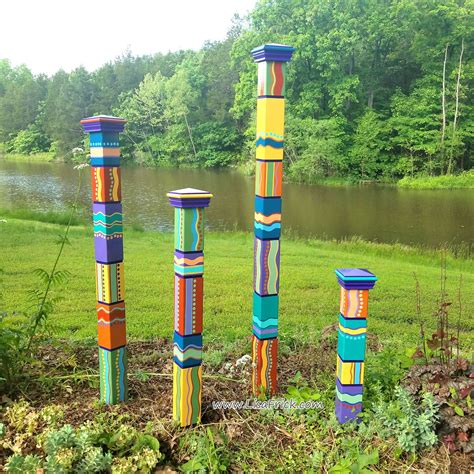 Garden Totems Hand Painted Garden Art Garden Sculpture Sculptural