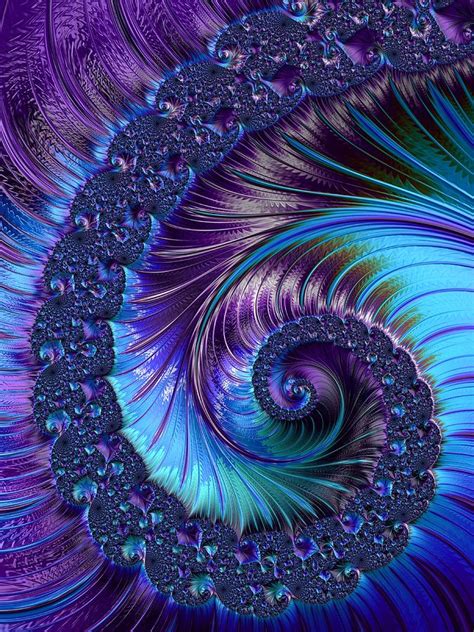 A Spiralling Fractal Of Purple And Blue Digital Art By Mo