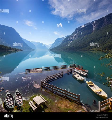 Lovatnet lake, Norway, Panoramic view Stock Photo, Royalty Free Image ...