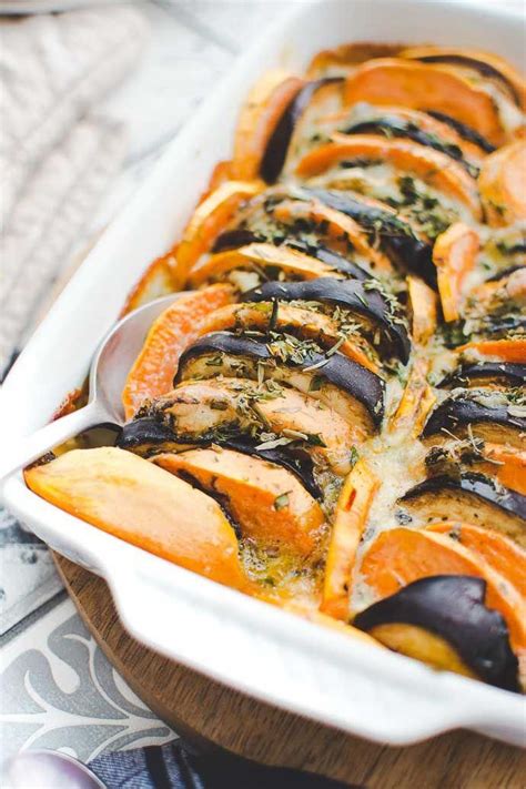 Gratin de légumes à IG bas patate douce aubergine gorgonzola