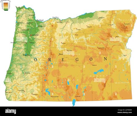 Highly Detailed Physical Map Of The Oregon In Vector Formatwith All