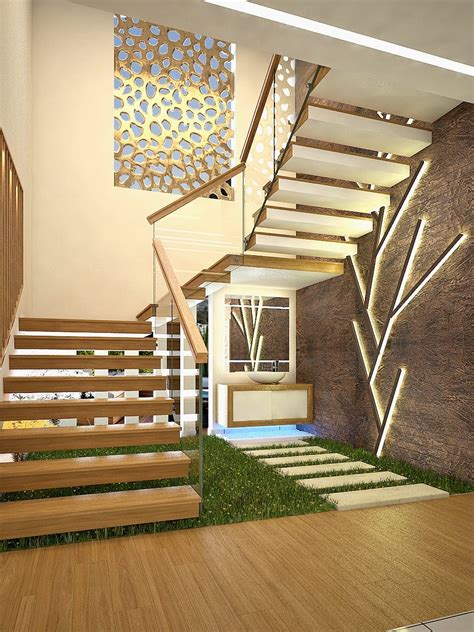 Stunning Modern Staircase And Living Area Interior Design Kerala Home