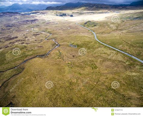 Aerial View Of The Moor And Mountains Of Wales United Kingdom Stock