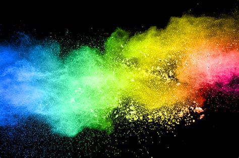 Multi Color Powder Explosion Isolated On Black Background Colored Dust