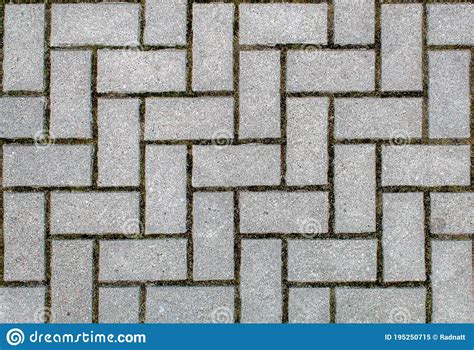 Road Paved With Sidewalk Tiles Texture Of Light Gray Bricks Stock
