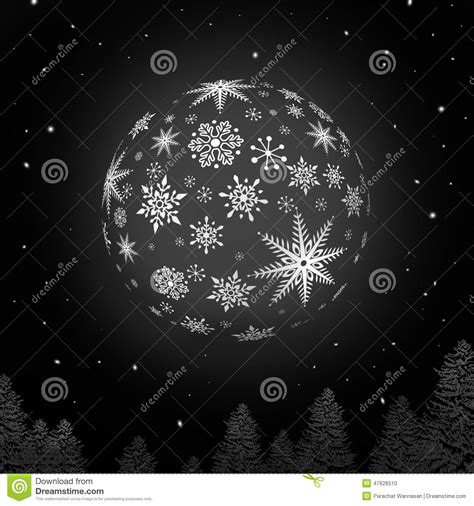 Night Snowball With Snowflake Texture And Black Background Stock