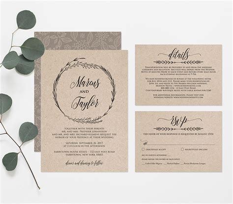 Designing your wedding invitations can be one of the most stressful things. Printable Wedding Invitation Template, Rustic Wreath ...