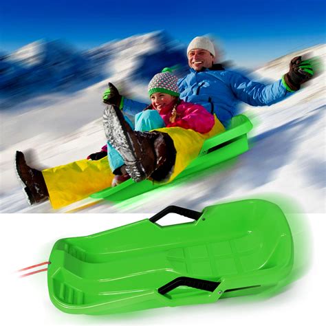 Image Winter Plastic Snow Sled Boat W Integrated Brake Handle Green For