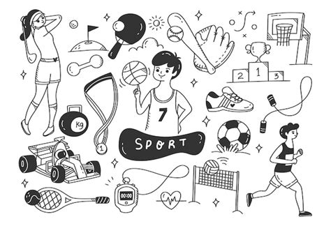 Premium Vector Set Of Hand Drawn Sport Equipment Athlete Related Object