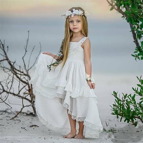 2020 Cheap Bohemian High Low Flower Girl Dresses For Beach Wedding
