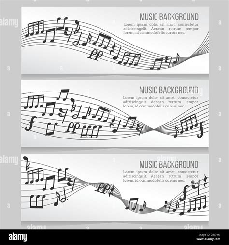 Music Banners Vector Set With Music Notes And Sound Wave Card With