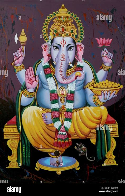 Wandbild Auf Tempelmauer The Hindu Elefanten Gott Ganesh Indien