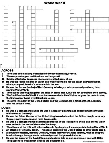 World War Ii Crossword Puzzle Teaching Resources