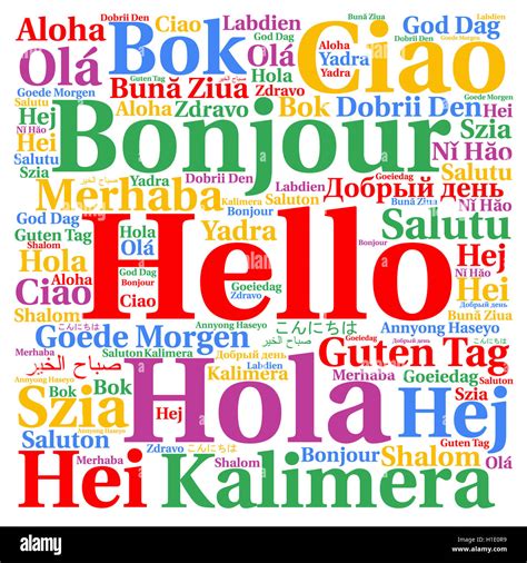 Hello In Different Languages Word Cloud Stock Photo Alamy
