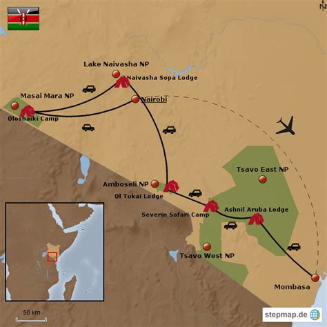Stepmap Große Kenia Comfort Road Safari Landkarte Für Kenia