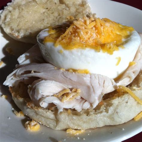 Poached Egg On English Muffin With Turkey And Sharp Cheddar Winter
