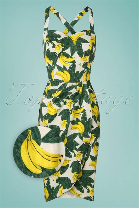 50s Mahina Tropical Banana Sarong Dress In Green And Yellow