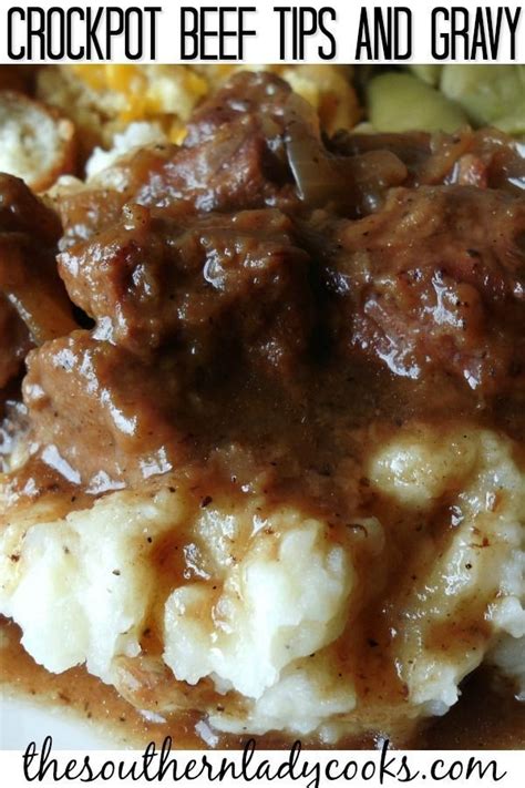 Whisk in the gravy/juices from the crockpot and heat until thickened and heated all the way through. Crockpot Beef Tips and Gravy | Beef tips and gravy, Best ...