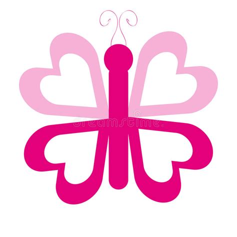 Pink Butterfly With Heart Wings On White Background Stock Vector