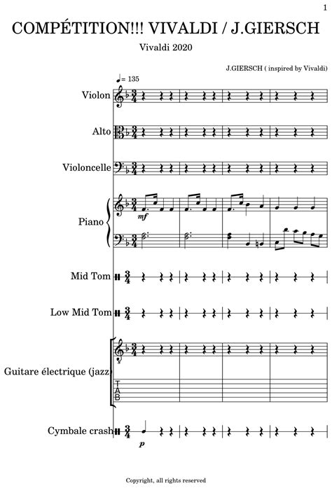 CompÉtition Vivaldi J Giersch Sheet Music For Violin Viola Cello Piano Mid Tom Low
