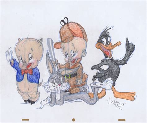 Signed Warner Brothers Original 1990s Color Drawing Virgil Ross Porky