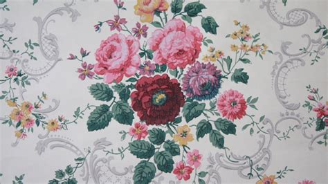 1940s Vintage Wallpaper Cabbage Rose Bouquets By Hannahstreasures 42
