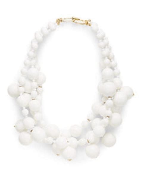 Kenneth Jay Lane 3 Strand Beads Cluster Drops Necklace White Hampton Gems
