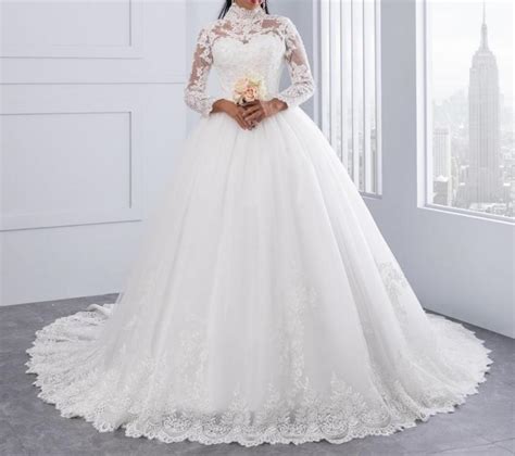 High Neck Iiiusion Back Long Sleeve Wedding Dress Lace Ball Gown Weddi