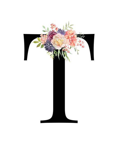 Letter T Floral Alphabet Instant Digital Download Etsy Monogram